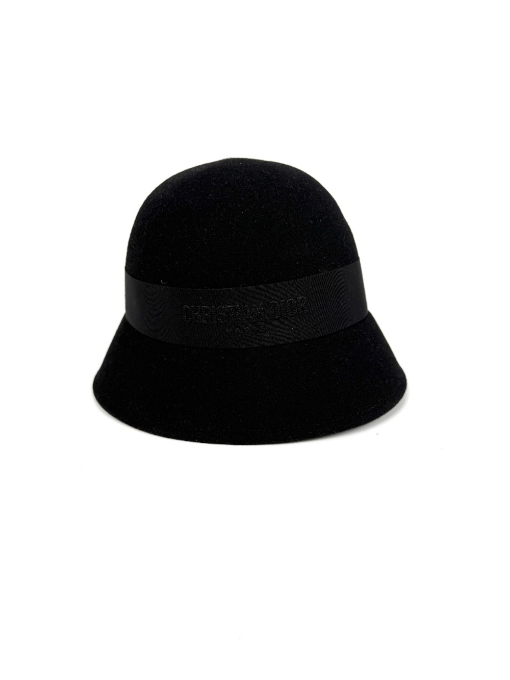 Christian Dior D-Tulipe Small Brim Cloche Black Rabbit Felt Hat 57 New